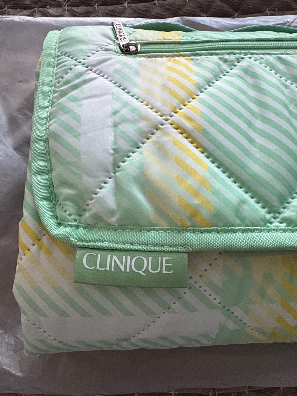 NWT: Clinique Quilted Picnic blanket - Mint & Yellow
